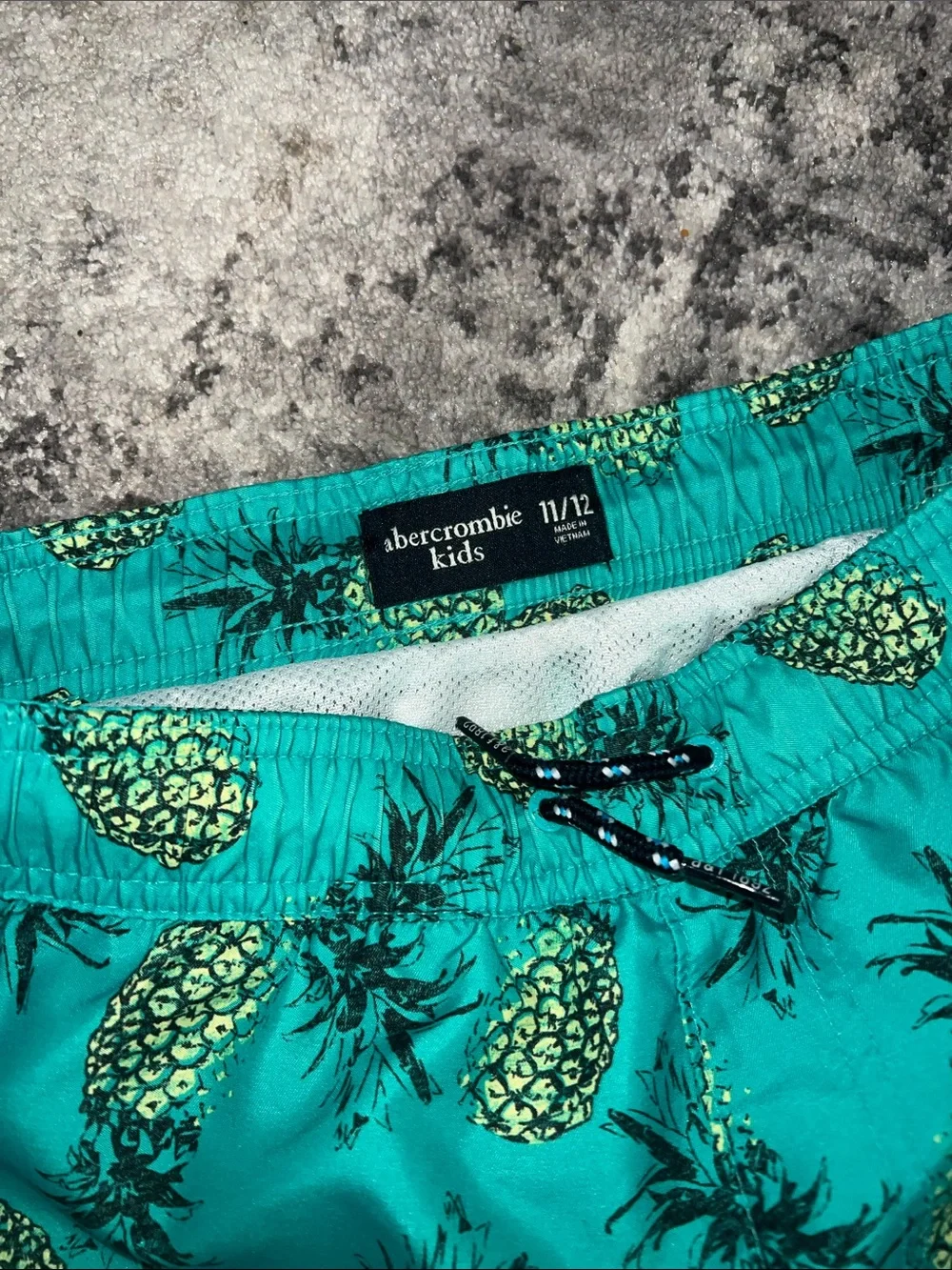 abercrombie kids Yellow & Teal Pineapple Swim Shorts. Two pair.